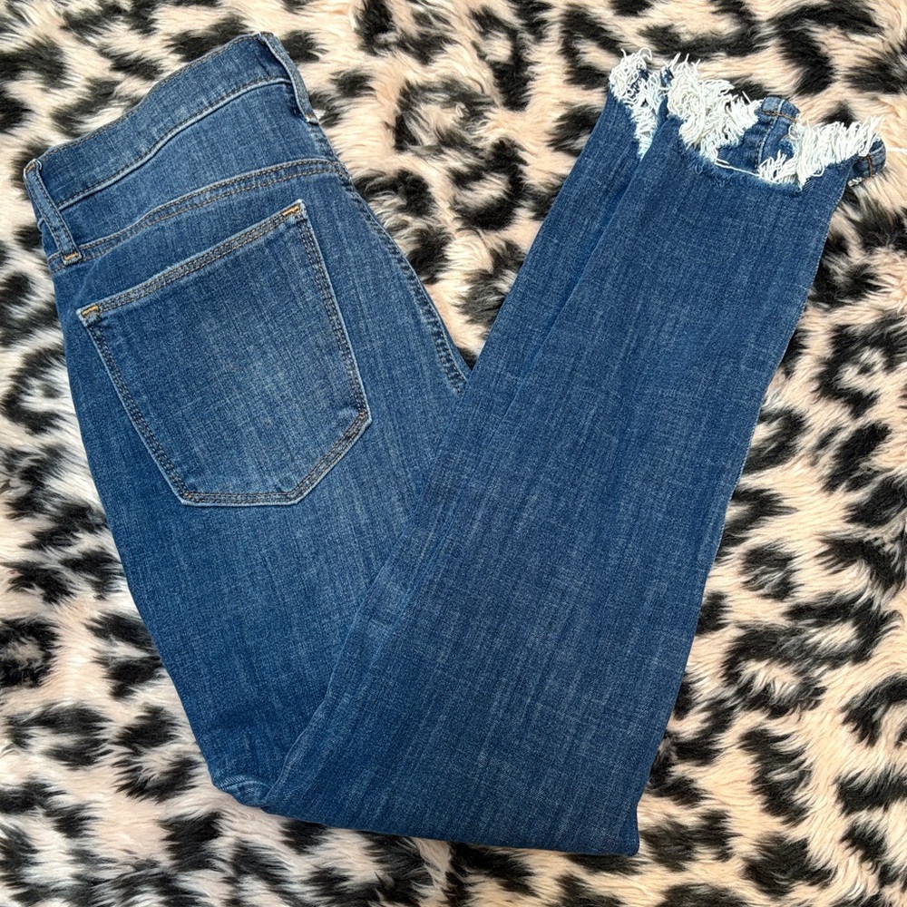 GAP Blue Ankle True Skinny Jeans with Frayed Hem